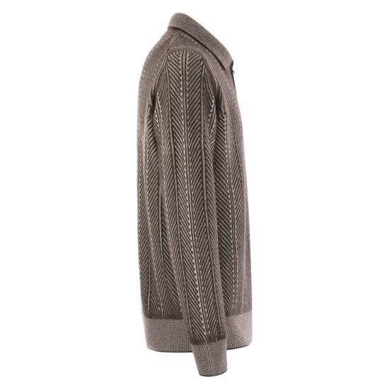 25FW 브루넬로 쿠치넬리 헤링본 패턴 지퍼 폴로 셔츠 M22709305 GREY - BRUNELLO CUCINELLI