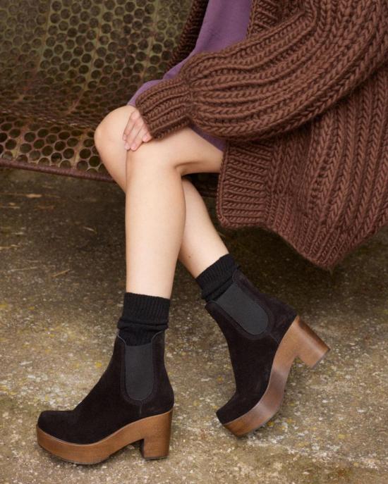  페드로 가르시아 부츠 달미 플랫폼 부티 블랙 벨루어/다크 우드 - PEDRO GARCIA