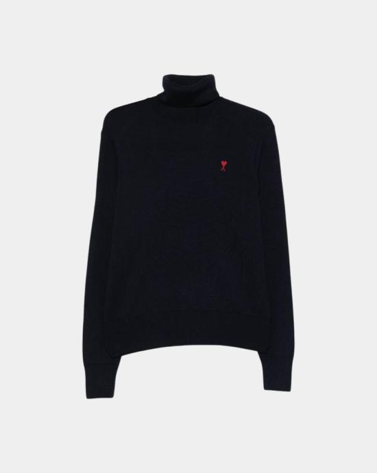 24FW 아미 스몰 하트 로고 메리노 울 니트 터틀넥  HKS827001 414 Navy red