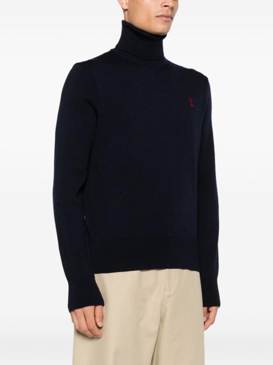 24FW 아미 스몰 하트 로고 메리노 울 니트 터틀넥  HKS827001 414 Navy red - AMI