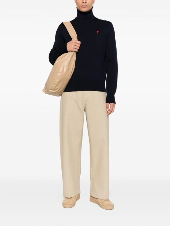 24FW 아미 스몰 하트 로고 메리노 울 니트 터틀넥  HKS827001 414 Navy red - AMI