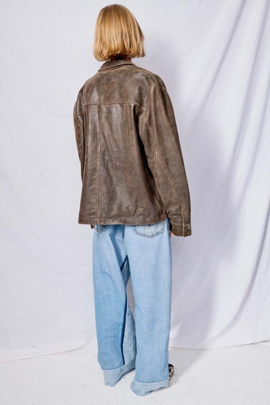  어셈블리 뉴욕 가죽 자켓 어셈블리 브라운 크랙드 레더 지퍼 재킷 - ASSEMBLY NEW YORK