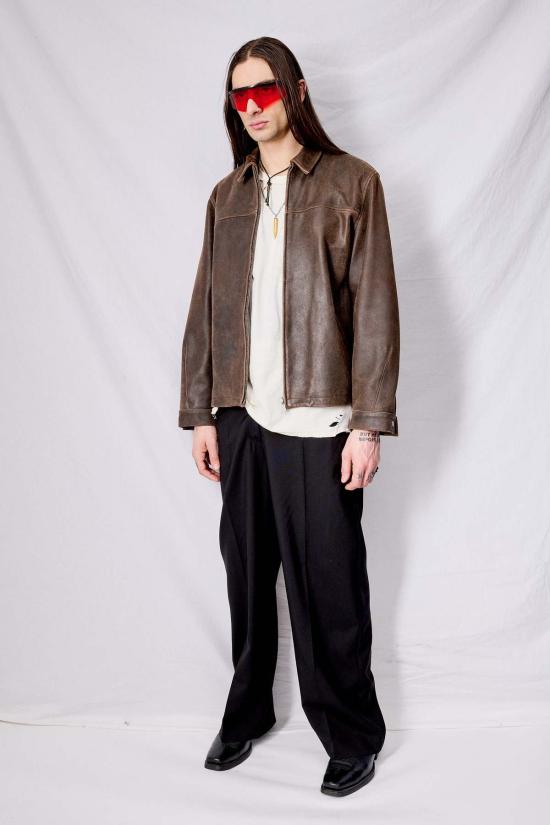  어셈블리 뉴욕 가죽 자켓 어셈블리 브라운 크랙드 레더 지퍼 재킷 - ASSEMBLY NEW YORK