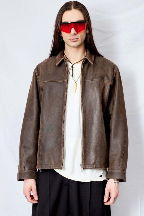  어셈블리 뉴욕 가죽 자켓 어셈블리 브라운 크랙드 레더 지퍼 재킷