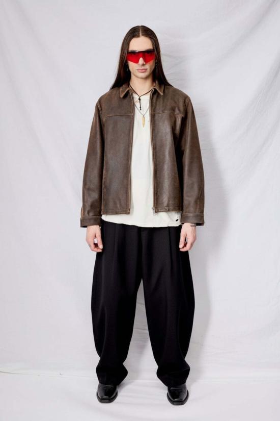  어셈블리 뉴욕 가죽 자켓 어셈블리 브라운 크랙드 레더 지퍼 재킷 - ASSEMBLY NEW YORK