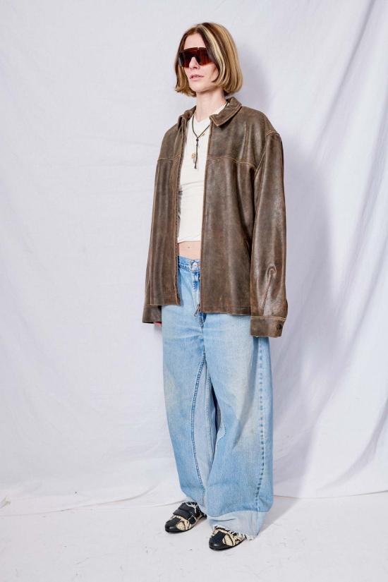  어셈블리 뉴욕 가죽 자켓 어셈블리 브라운 크랙드 레더 지퍼 재킷 - ASSEMBLY NEW YORK