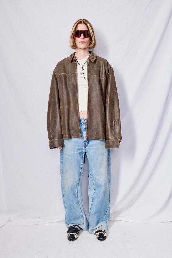  어셈블리 뉴욕 가죽 자켓 어셈블리 브라운 크랙드 레더 지퍼 재킷 - ASSEMBLY NEW YORK