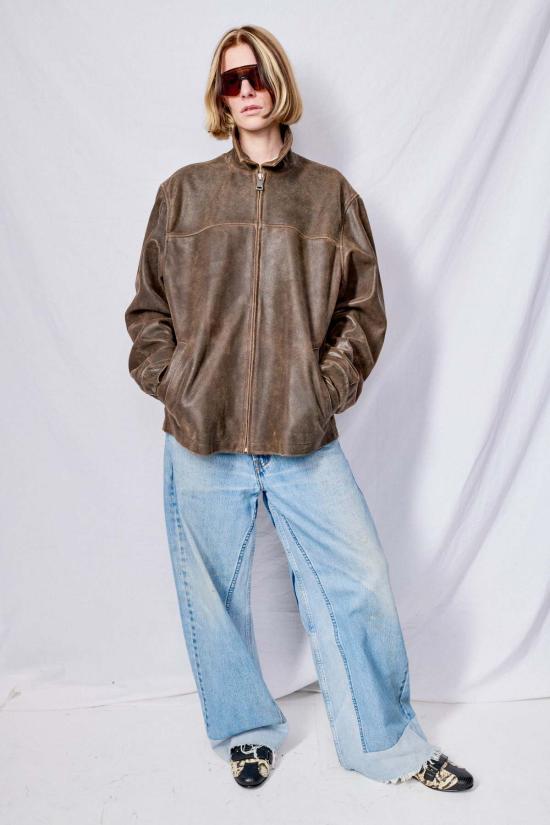  어셈블리 뉴욕 가죽 자켓 어셈블리 브라운 크랙드 레더 지퍼 재킷 - ASSEMBLY NEW YORK