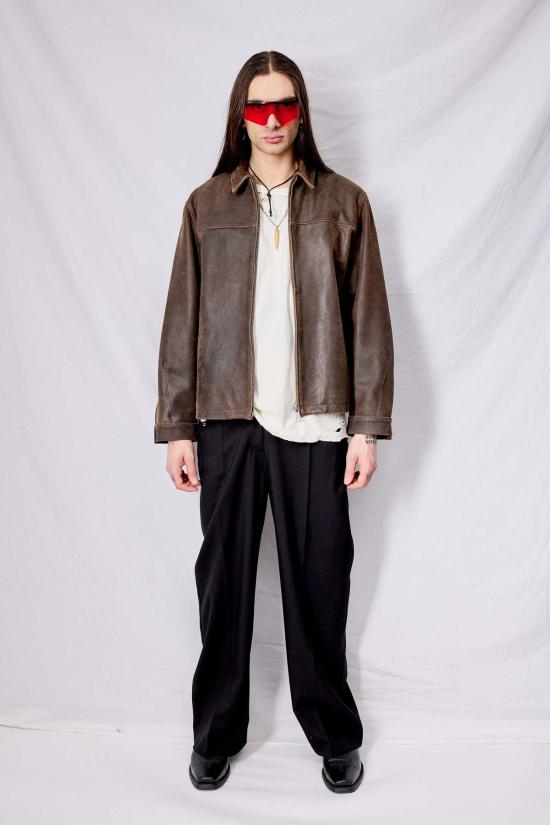  어셈블리 뉴욕 가죽 자켓 어셈블리 브라운 크랙드 레더 지퍼 재킷 - ASSEMBLY NEW YORK