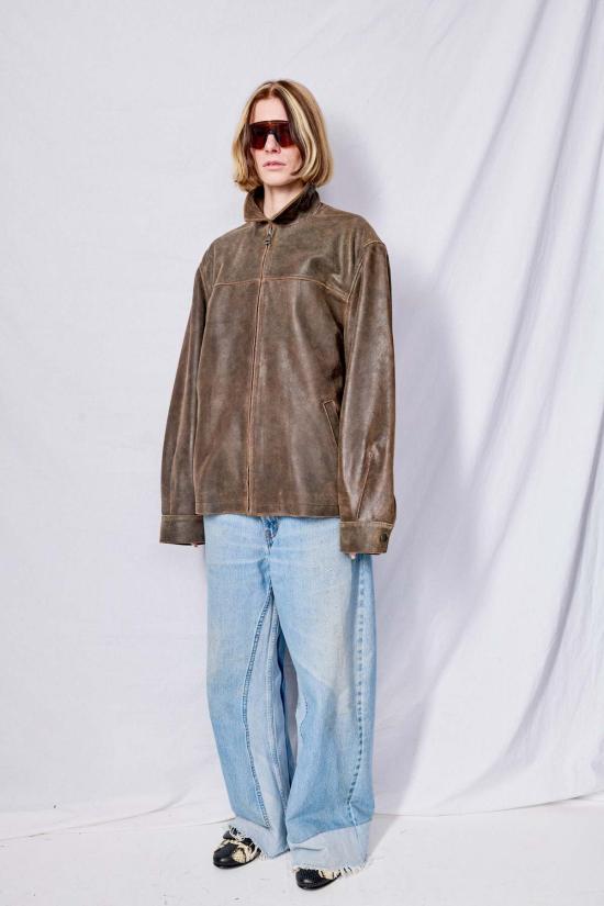  어셈블리 뉴욕 가죽 자켓 어셈블리 브라운 크랙드 레더 지퍼 재킷 - ASSEMBLY NEW YORK