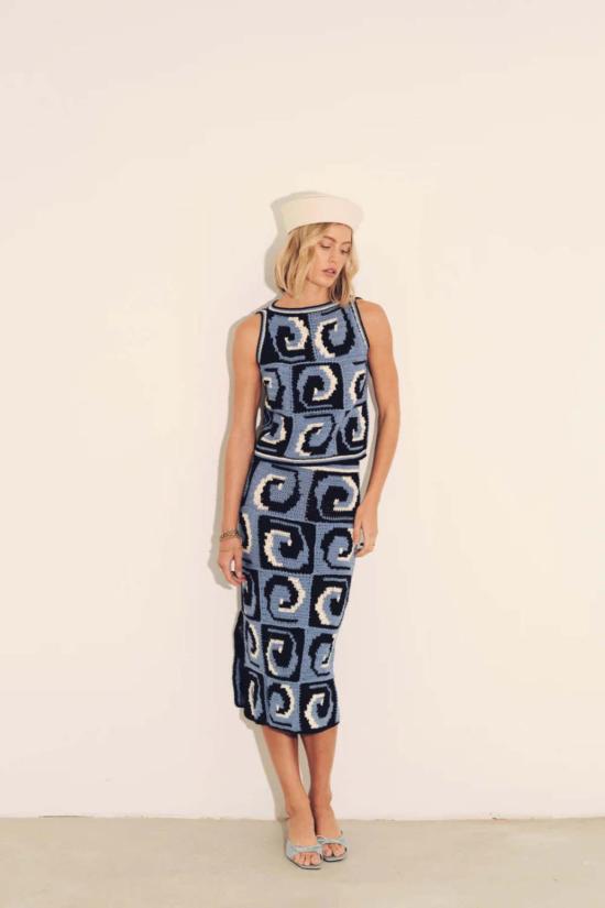  캐롤리나 케이 미디 스커트 캐롤라이나 K 웨이브 스커트 세룰리안