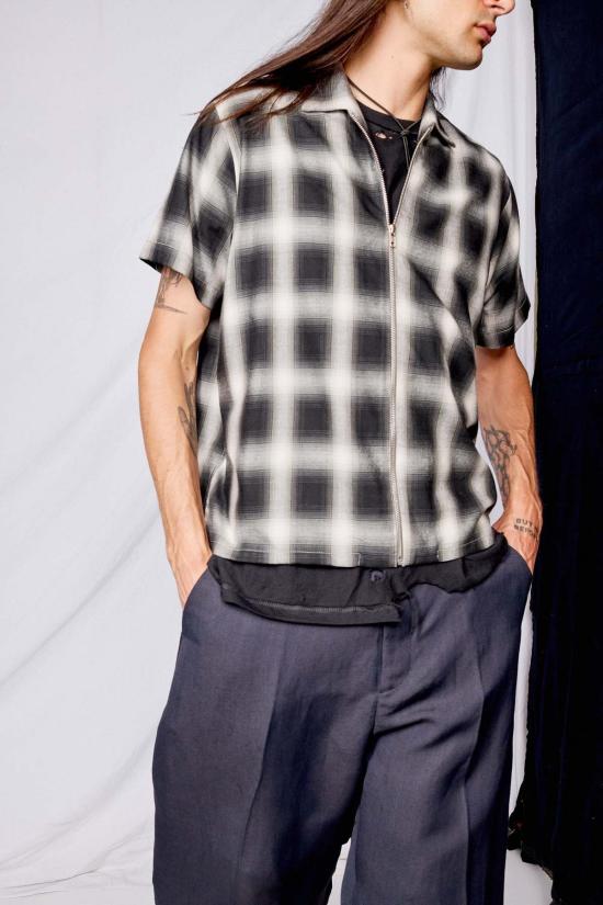  어셈블리 뉴욕 반팔 셔츠 어셈블리 블랙 플레드 지퍼 캠프 - ASSEMBLY NEW YORK