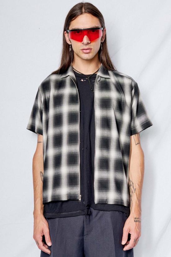  어셈블리 뉴욕 반팔 셔츠 어셈블리 블랙 플레드 지퍼 캠프 - ASSEMBLY NEW YORK