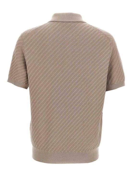  브리오니 코튼 실크 캐시미어 트라마 위브 폴로 셔츠 UMR20OPAK229700 Beige - BRIONI