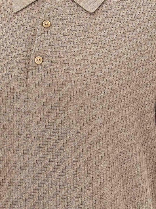  브리오니 코튼 실크 캐시미어 트라마 위브 폴로 셔츠 UMR20OPAK229700 Beige - BRIONI