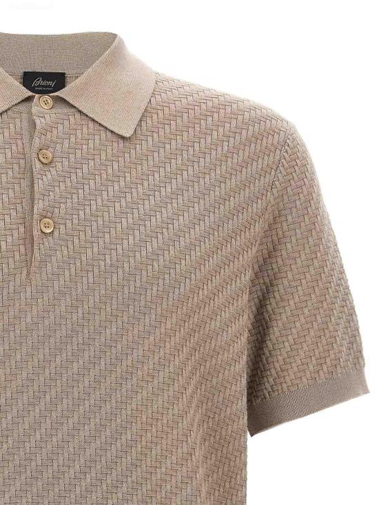  브리오니 코튼 실크 캐시미어 트라마 위브 폴로 셔츠 UMR20OPAK229700 Beige - BRIONI