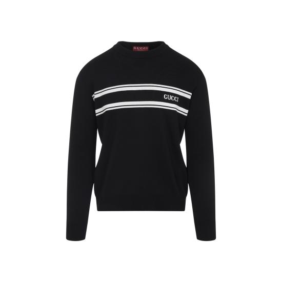 25FW 구찌 인타르시아 디테일 실크 코튼 스웨터 834313 XKEZK 1070 BLACK WHITE - GUCCI