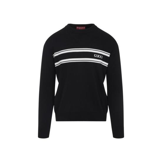 25FW 구찌 인타르시아 디테일 실크 코튼 스웨터 834313 XKEZK 1070 Black