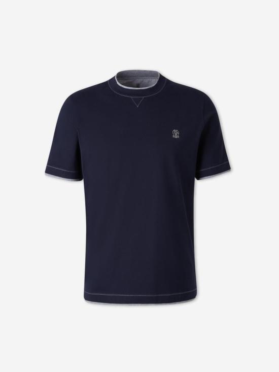 25FW 브루넬로 쿠치넬리 반팔 셔츠 M0B137451G CD325COBALTO X DISTINTA US USARE WHITE