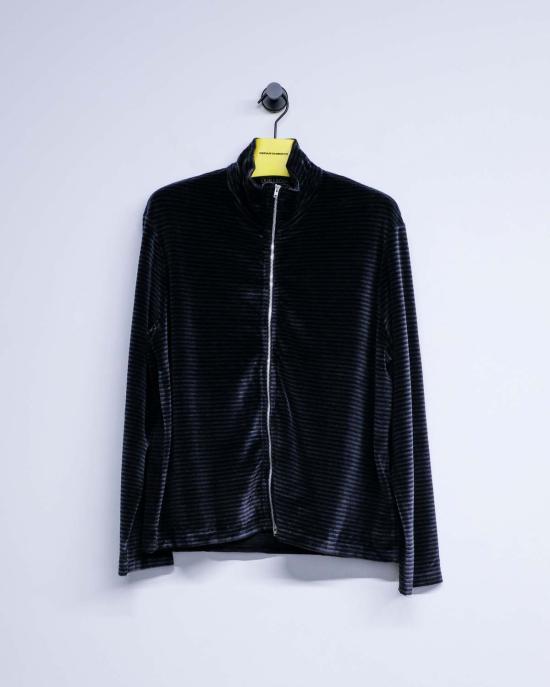  아워레가시 긴팔 티셔츠 아워 레거시 팬텀 스트라이프 벨루어 코튼 슈렁큰 풀지프 폴로 - OUR LEGACY