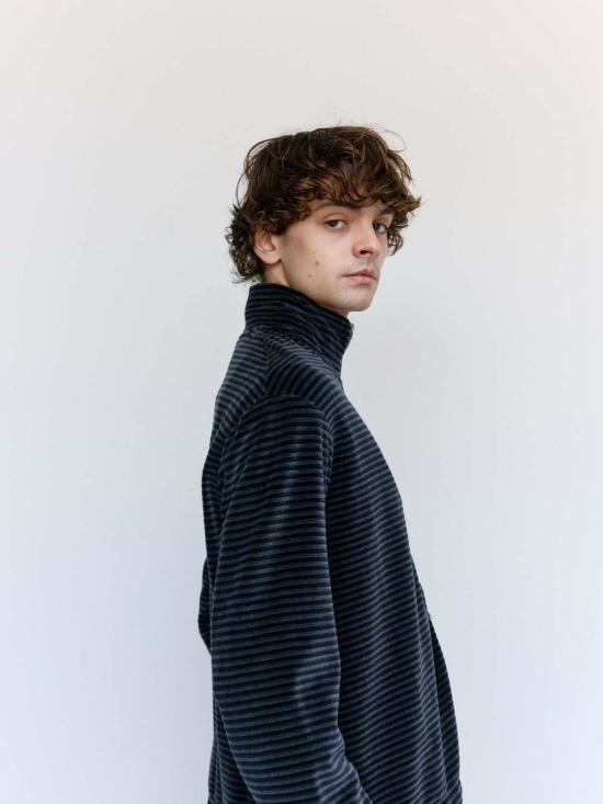  아워레가시 긴팔 티셔츠 아워 레거시 팬텀 스트라이프 벨루어 코튼 슈렁큰 풀지프 폴로 - OUR LEGACY