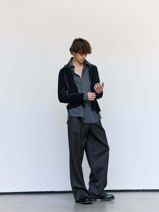  아워레가시 긴팔 티셔츠 아워 레거시 팬텀 스트라이프 벨루어 코튼 슈렁큰 풀지프 폴로 - OUR LEGACY