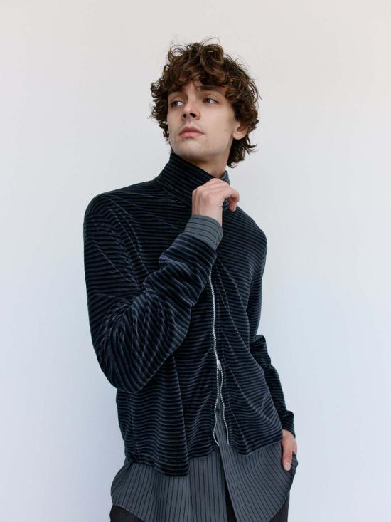  아워레가시 긴팔 티셔츠 아워 레거시 팬텀 스트라이프 벨루어 코튼 슈렁큰 풀지프 폴로