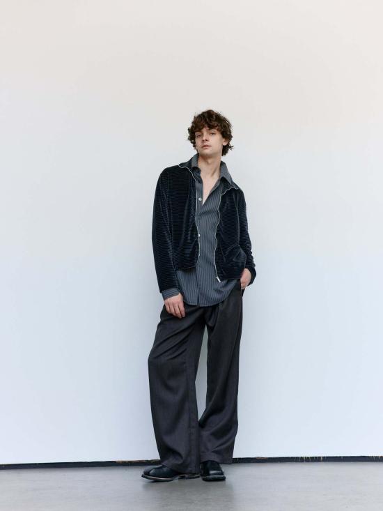  아워레가시 긴팔 티셔츠 아워 레거시 팬텀 스트라이프 벨루어 코튼 슈렁큰 풀지프 폴로 - OUR LEGACY