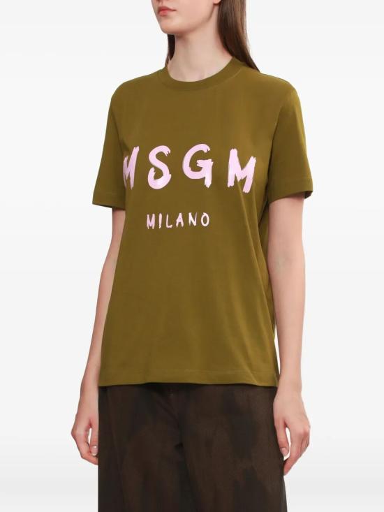 25FW 엠에스지엠 로고 프린트 코튼 티셔츠 3941MDM510 257798 38 OLIVE GREEN - MSGM