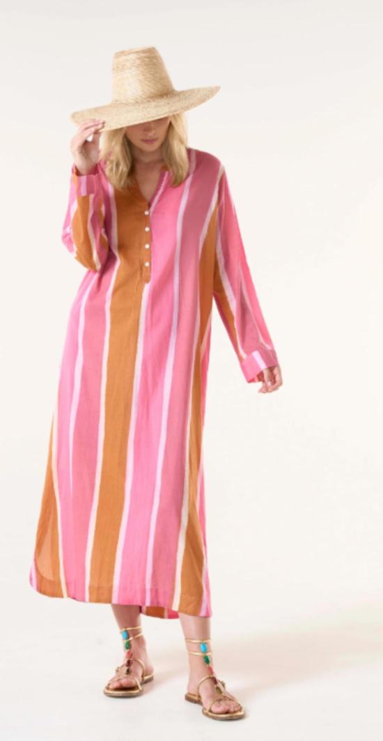  원시즌 롱 원피스 바자 스트라이프 드레스 모로칸 스트라이프 - ONESEASON