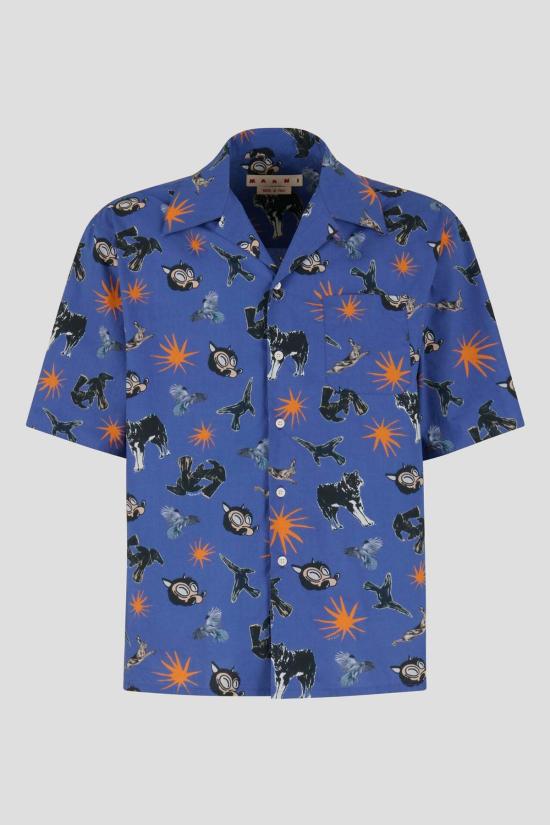  마르니 반팔 셔츠 울브스 팝린 볼링  글라스 블루