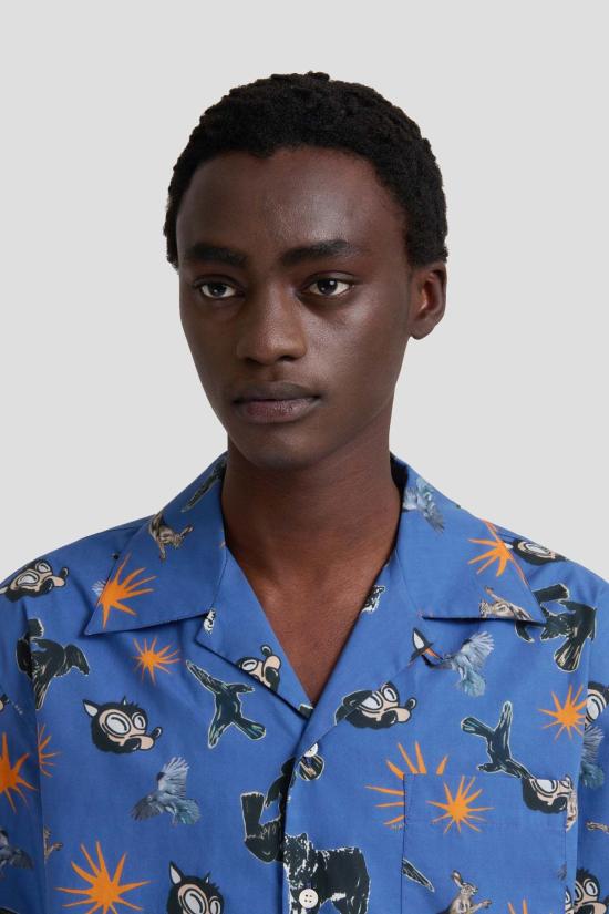  마르니 반팔 셔츠 울브스 팝린 볼링  글라스 블루 - MARNI