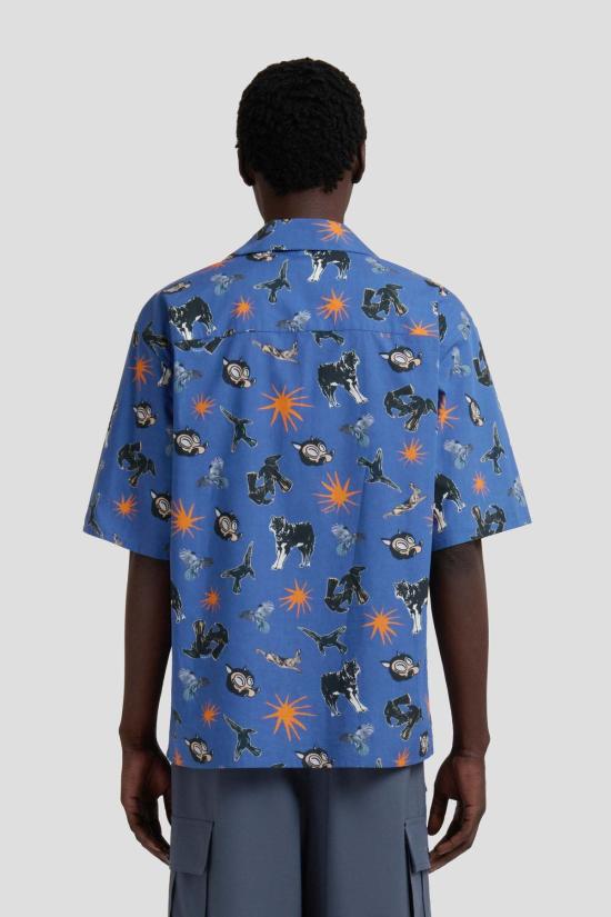  마르니 반팔 셔츠 울브스 팝린 볼링  글라스 블루 - MARNI