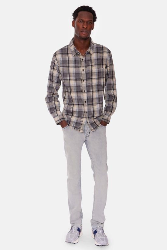  블루&크림 긴팔 셔츠 브랜든 플란넬  그레이 플레드 - BLUE&CREAM