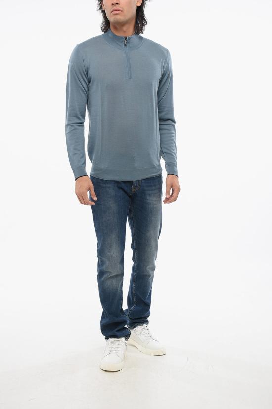  무레르 집업 니트 TERNIMLL CYANNAVY Light blue - MOORER