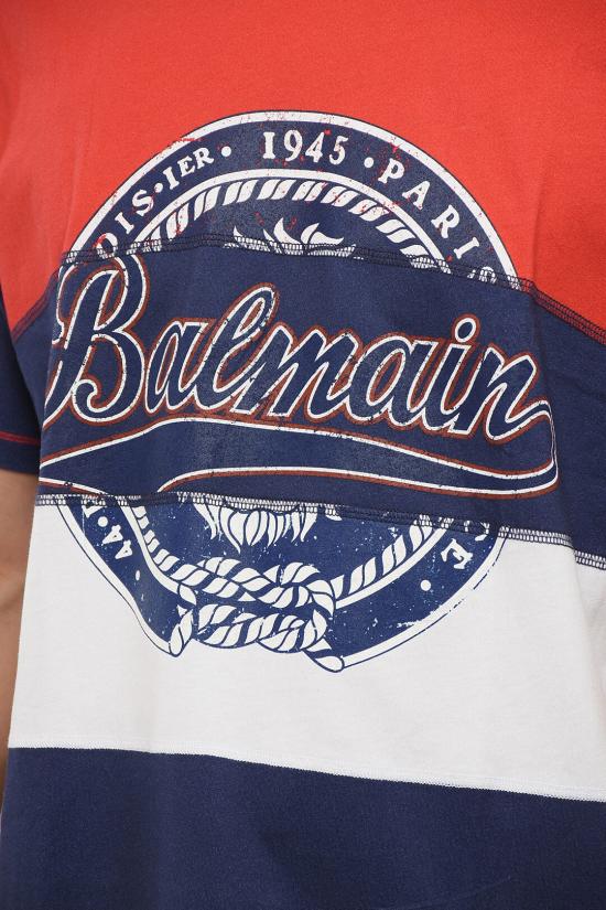  발망 반팔 티셔츠 XH2EG010GB48GEU Bianco Blu Rosso - BALMAIN