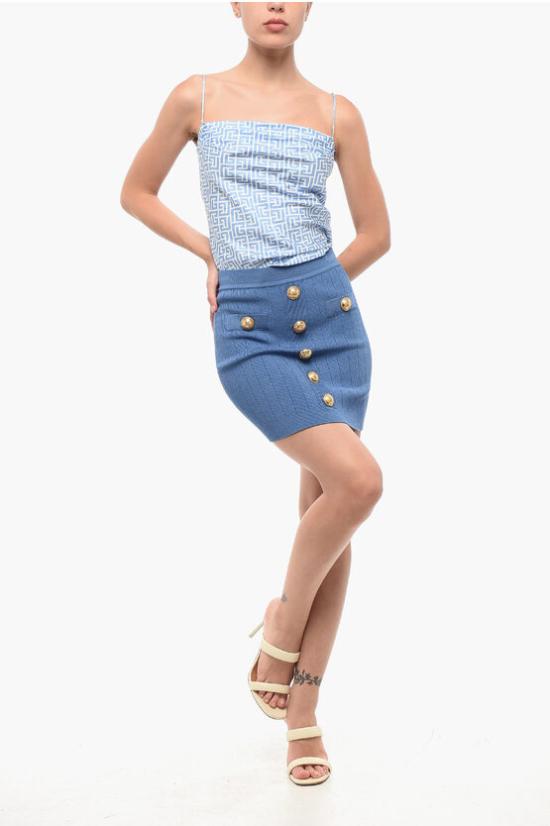  발망 숏 스커트 AF0LB290KB076KF Blue - BALMAIN