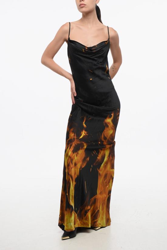  발망 롱 원피스 AF0RH045VD46EHI Arancio Nero