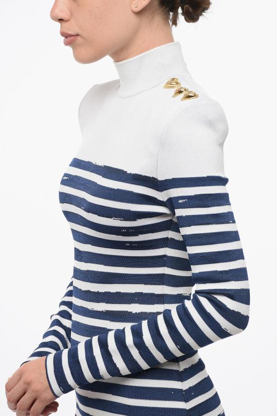  발망 숏 원피스 AF4R8239KE14GLA Bianco Blu - BALMAIN