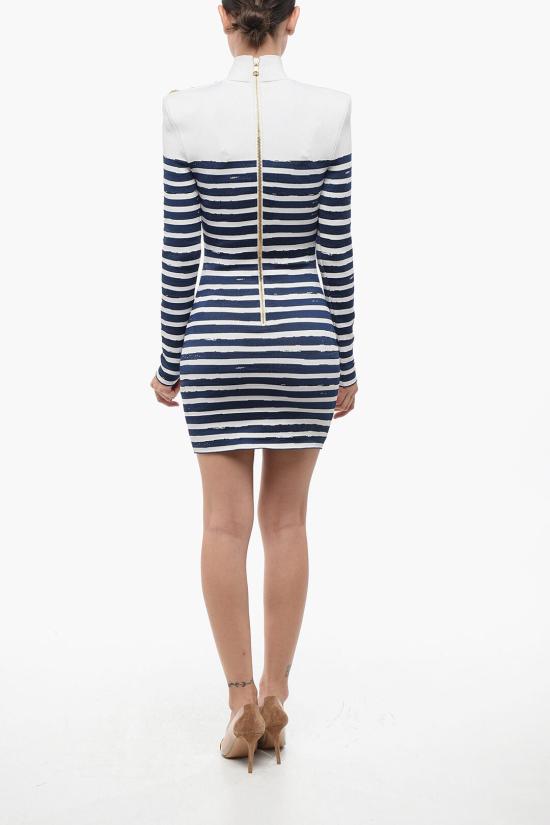  발망 숏 원피스 AF4R8239KE14GLA Bianco Blu - BALMAIN