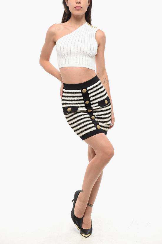  발망 숏 스커트 AF1LB290KD73EDC Oro Bianco e Nero - BALMAIN