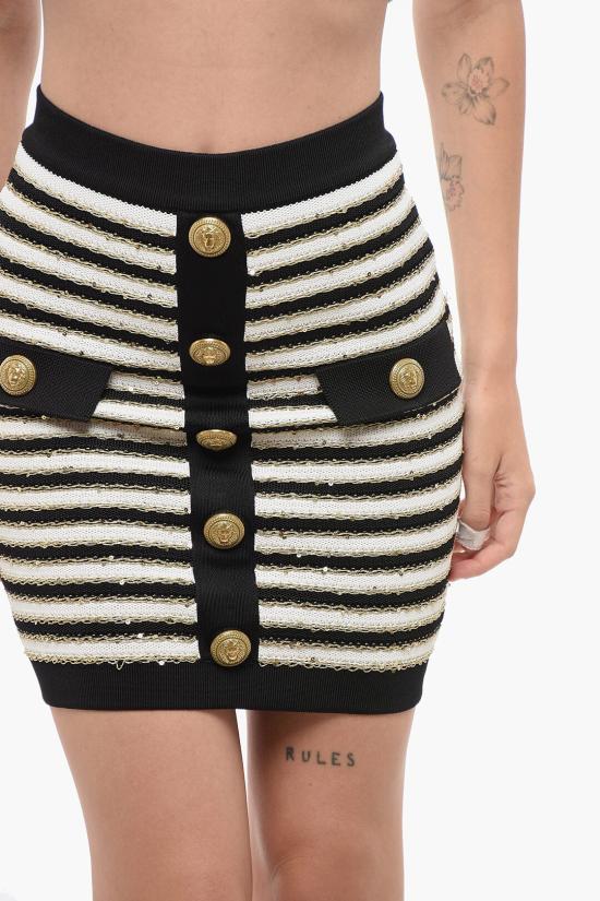  발망 숏 스커트 AF1LB290KD73EDC Oro Bianco e Nero - BALMAIN