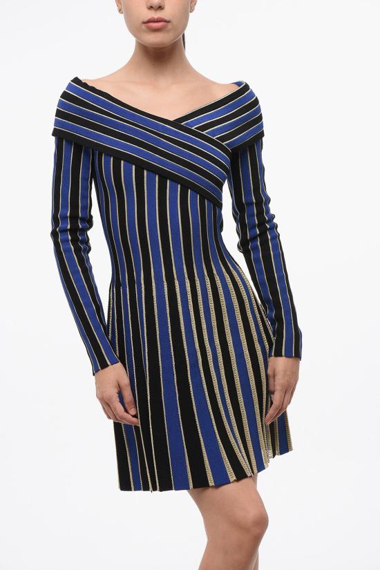  발망 숏 원피스 AF1R9856KD75SFD Blu Nero - BALMAIN