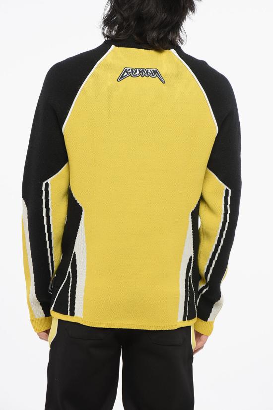  발망 집업 니트 YH2KF021KD09EEG Giallo Bianco e Nero - BALMAIN