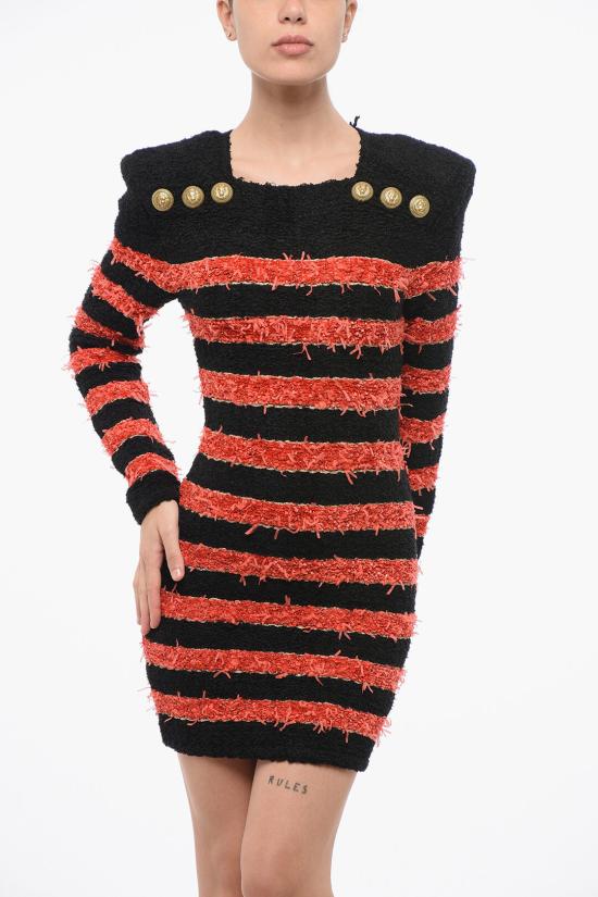  발망 숏 원피스 AF4R8093KE04EGU Nero Rosso - BALMAIN