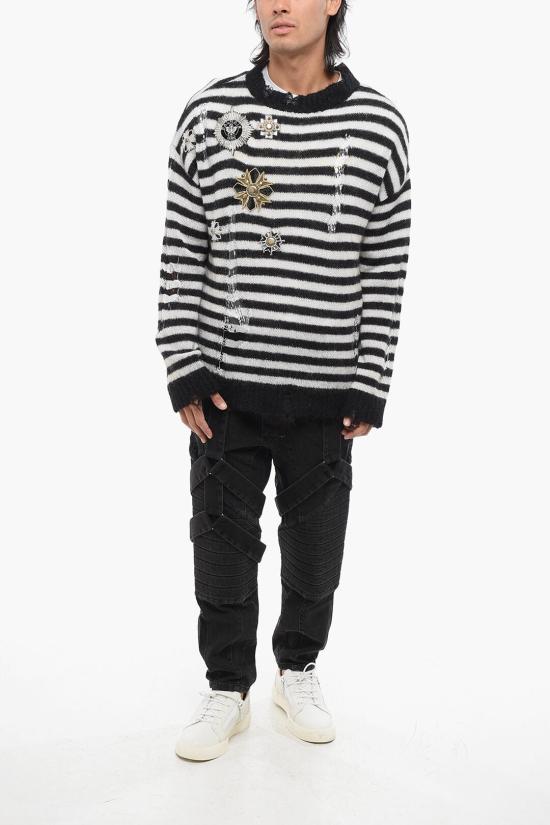  발망 스웨터 YU1KE03563KCEAB Black White - BALMAIN