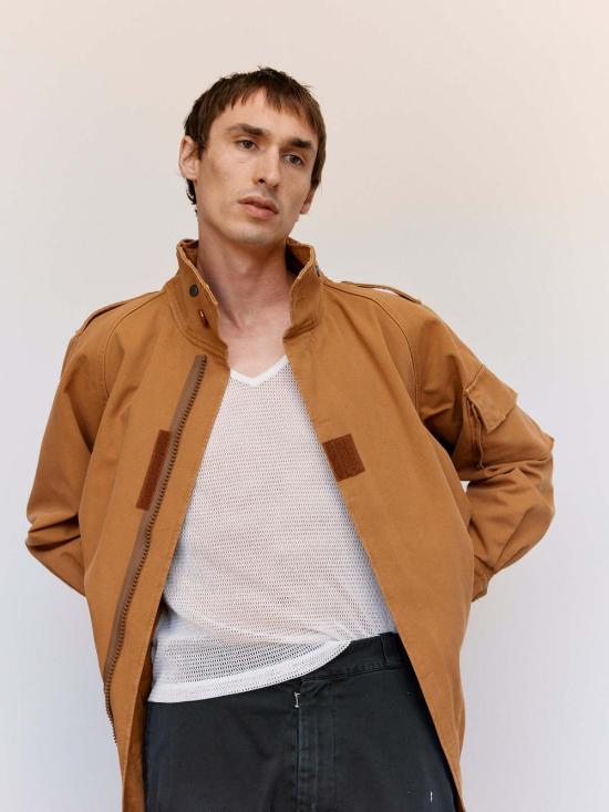  MM6 메종마르지엘라 자켓 Mm6 메종 마르지엘라 오커 캔버스 크롭 파카 재킷 - MM6 MAISON MARGIELA