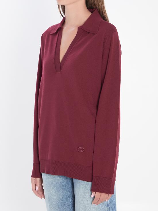 25FW 구찌 딥 브이넥 리브드 커프 울 폴로 스웨터 793883XKFA8 6318 RED - GUCCI