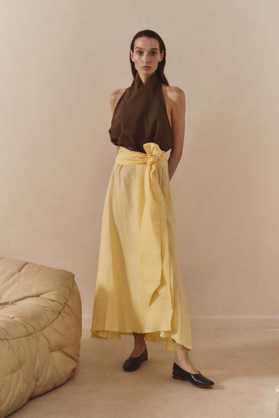  다두라 셔츠 다투라 초콜릿 리넨 스카프 탑 - DATURA