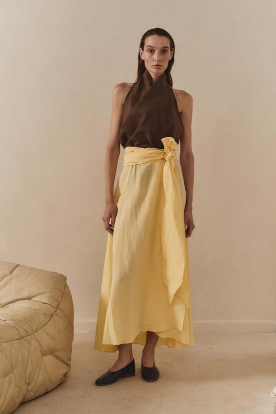  다두라 셔츠 다투라 초콜릿 리넨 스카프 탑 - DATURA